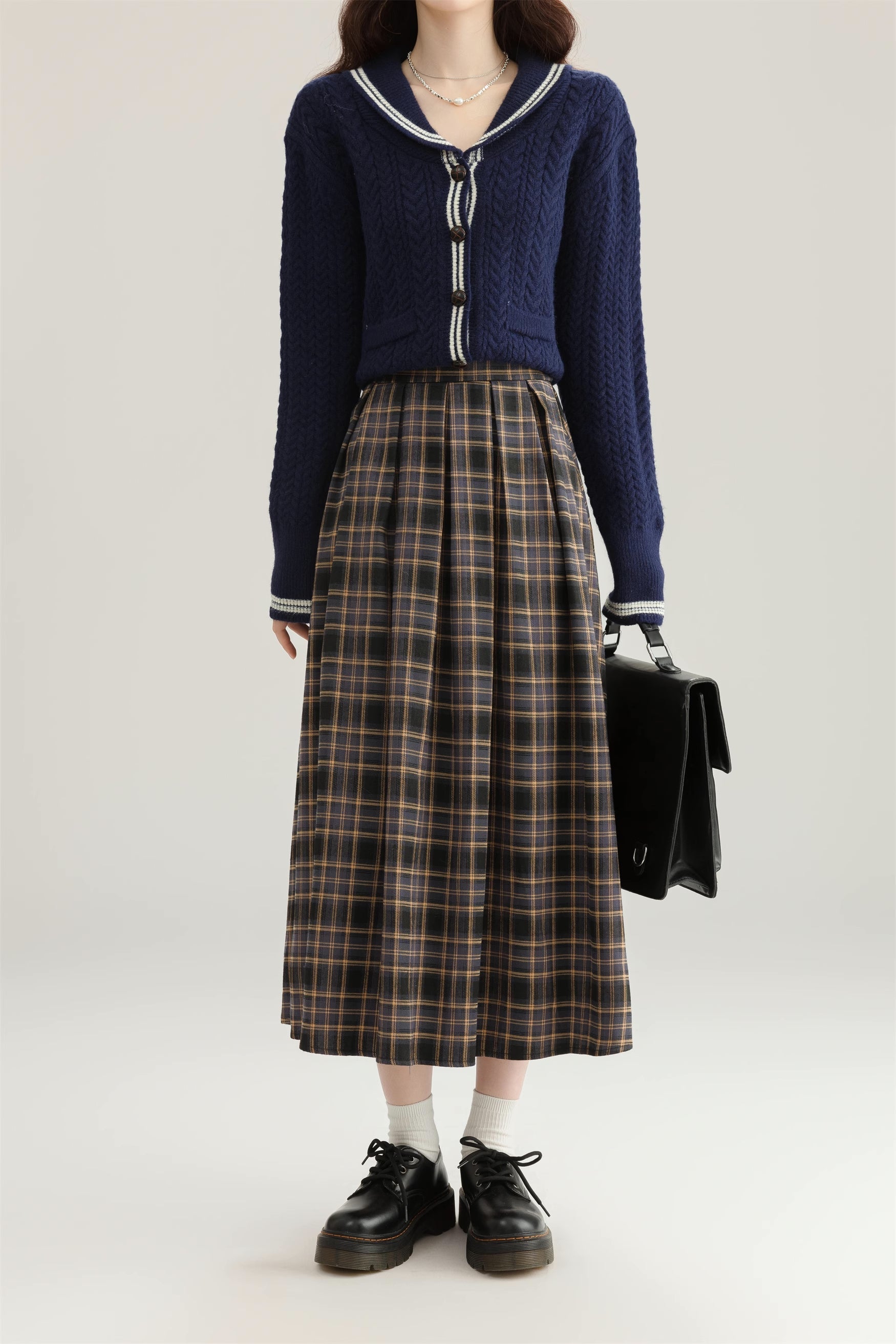 Autumnal Plaid Midi Skirt