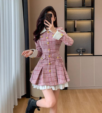 Vestido corto de tweed a cuadros coqueto