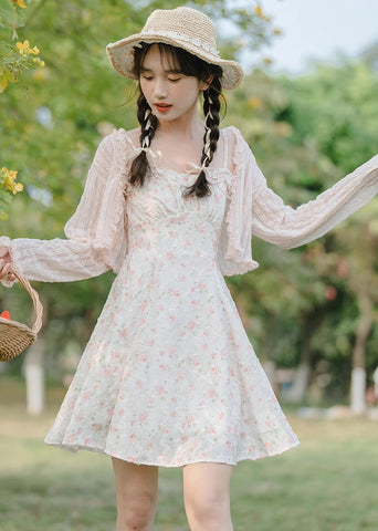 Vestido mini de tirantes con rosa descolorido