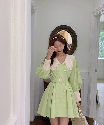 Matcha Peter Pan Pleated Dress