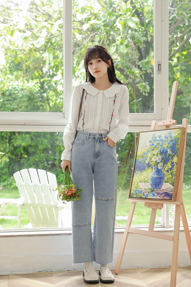 Jeans mit Daisy Chain-Stickerei