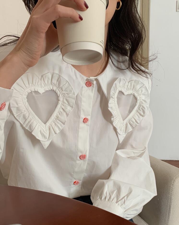 Heart Cutout Collar Button Up Shirt