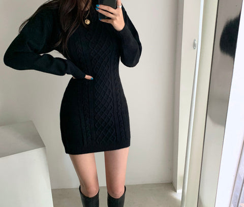 Ribbed Bodycon Mini Sweater Dress