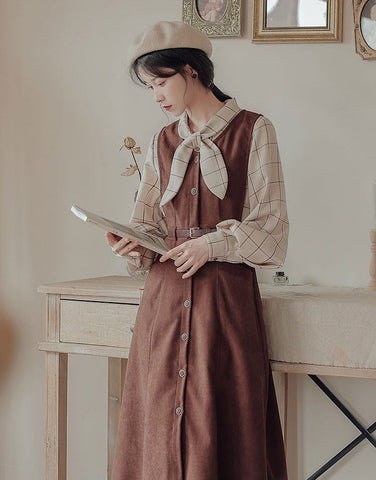 Button Up Suede Pinafore Dress