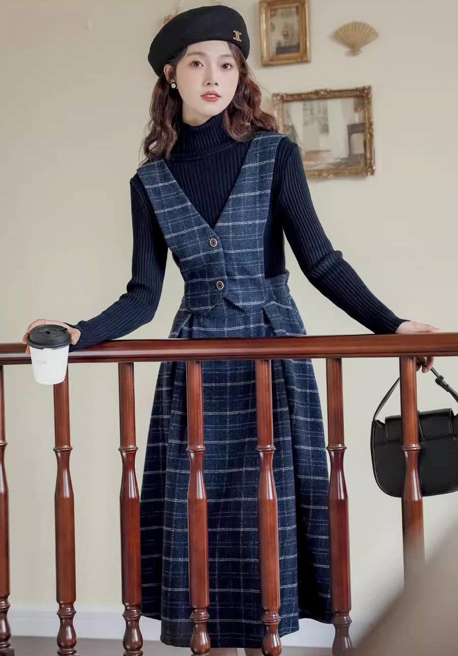 Vestido tipo pichi con chaleco a cuadros