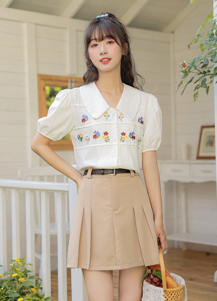 Bluse mit Retro-Blumenstickerei