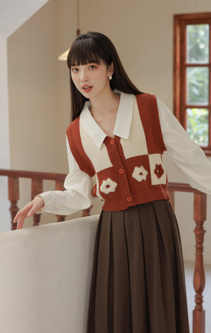 Chaleco retro Daisy con bloques de color y doble uso