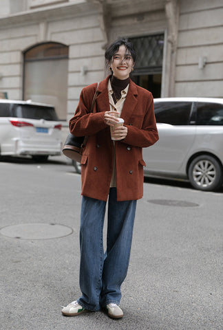 Corduroy Double Breasted Blazer Jacket