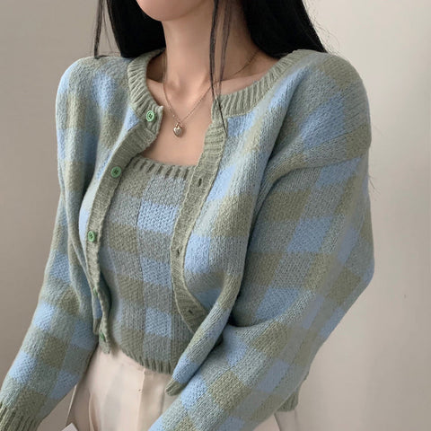 Gingham Cropped Cardi & Cami Set