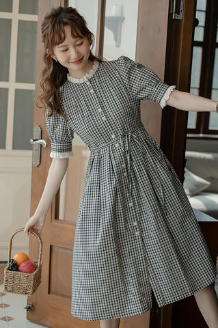 Button Up Plaid Midi Dress