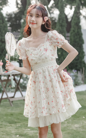 Vestido mini con enagua de rosas delicadas