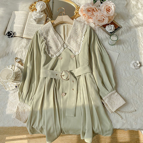 Matcha Peter Pan Pleated Dress