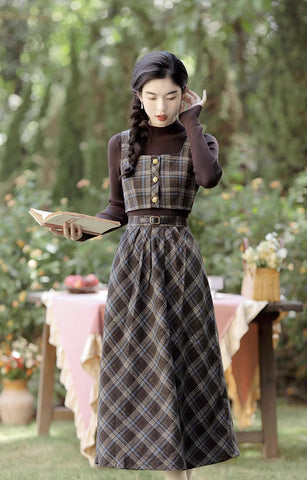 Mint Mocha Kariertes zweiteiliges Midi-Set