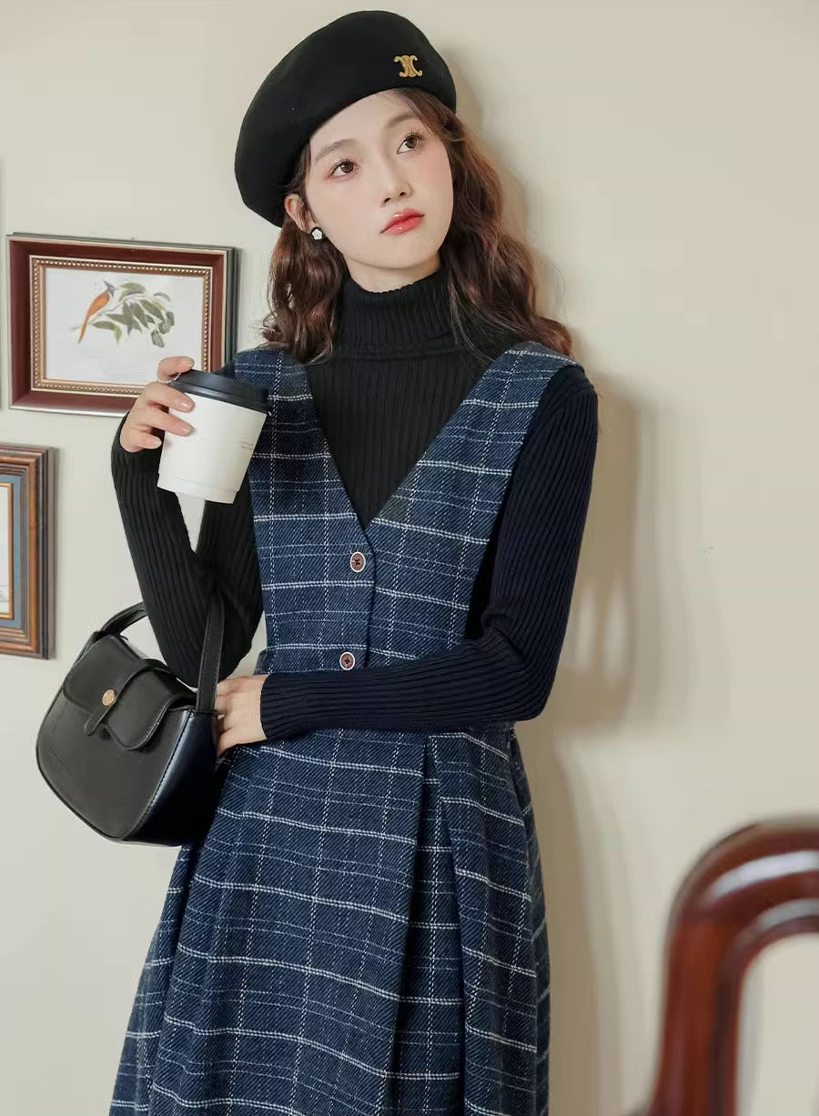 Vestido tipo pichi con chaleco a cuadros