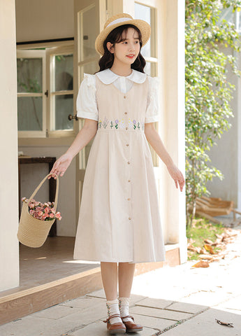 Wild Garden Button Pinafore Dress