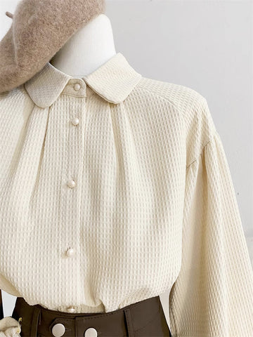 Waffle Puff Sleeve Blouse