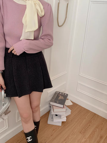 Pullover mit Puffärmeln und Bindekragen