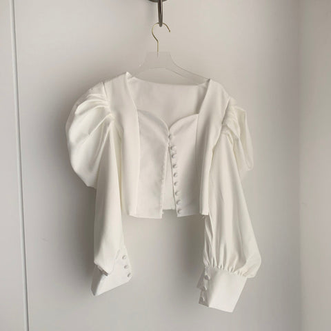 Puff Sleeve Sweetheart Button Up Blouse
