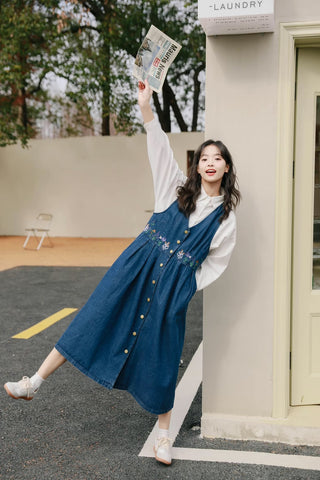 Wild Garden Button Pinafore Dress