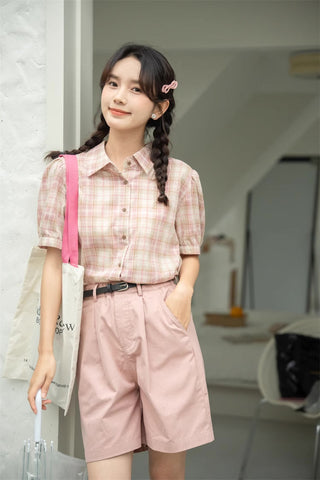 Strawberry Matcha Plaid Blouse