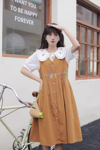 Wild Garden Button Pinafore Dress