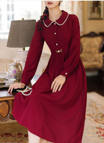 Cranberry Pearl Midi Shirt Dress