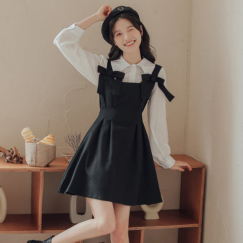 Little Bow Mini Pinafore Dress Set