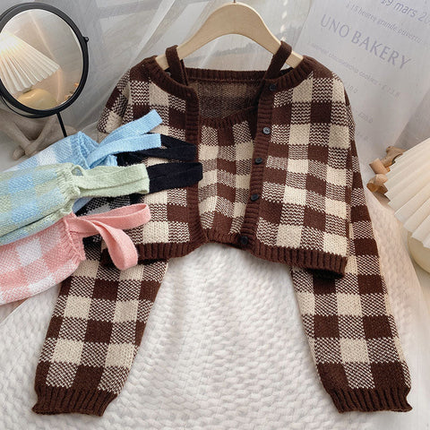 Gingham Cropped Cardi & Cami Set