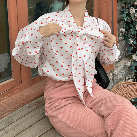 Little Hearts Tie Up Blouse