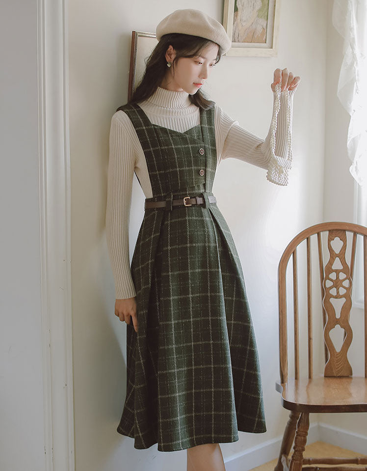 Plaid Pinafore Midi Dress