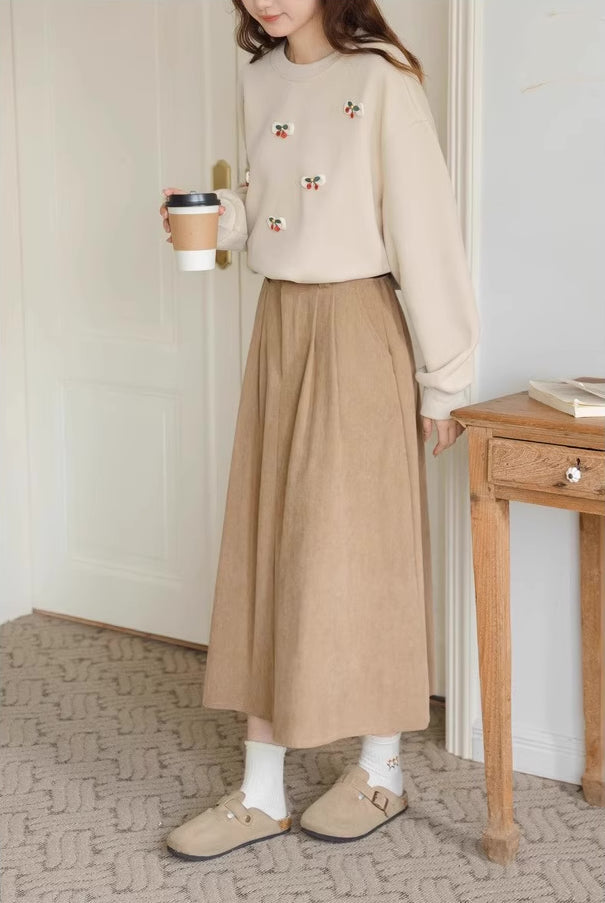 Belted Corduroy Midi Skirt