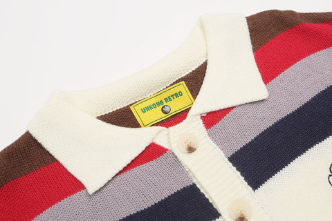 Hit Color Turn Down Collar Striped Sweater