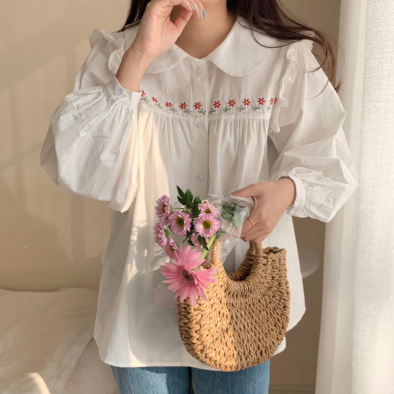 Camisa con botones y bordado de cadena de margaritas