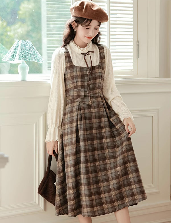 Mint Mocha – Kariertes Twofer-Midikleid