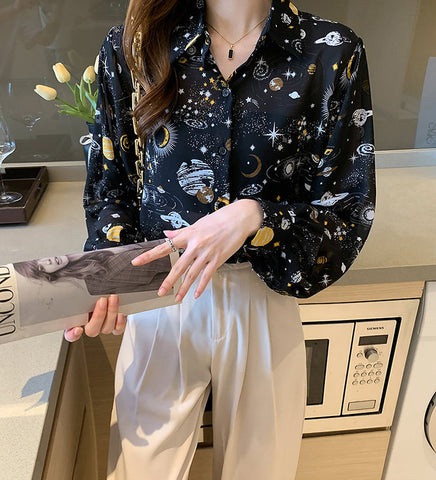Camisa con botones de galaxia cósmica