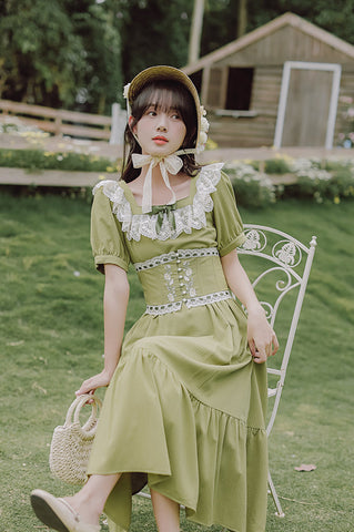 Matcha Daisy Corset Midi Dress