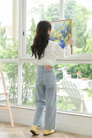 Mushroom Embroidered Mom Jeans