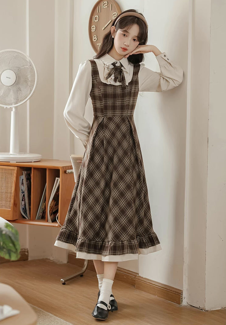 Hazel Plaid Twofer Midi Dress