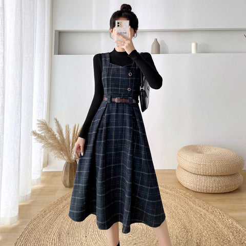 Plaid Pinafore Midi Dress