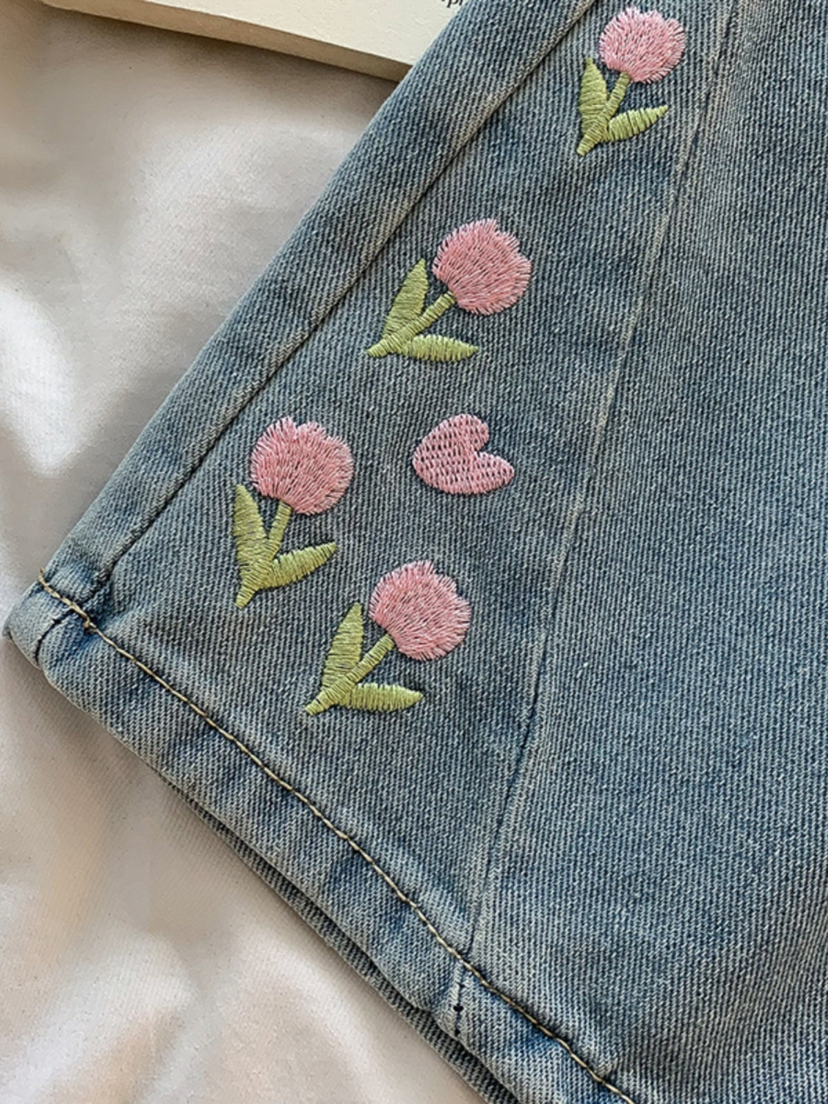 Tulip Tips Embroidered Shorts
