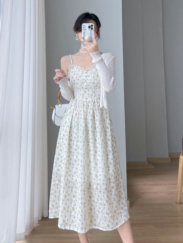 Vestido camisola con cordones y estampado floral de primavera