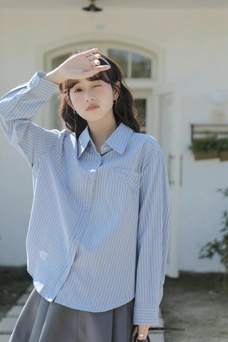 Boyfriend Stripe Button Up Shirt