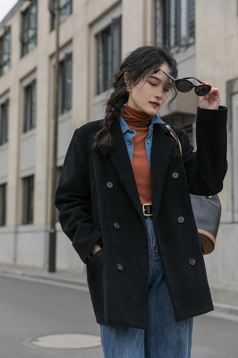 Corduroy Double Breasted Blazer Jacket