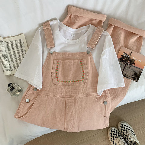 Denim-Overall mit Daisy Chain-Stickerei