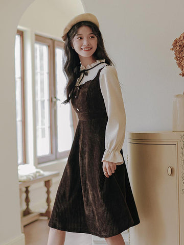 Frilly High Neck Corduroy Sweater Dress
