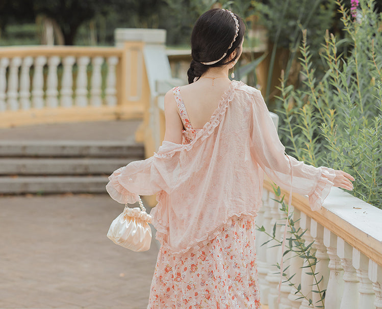 Vestido camisola floral con estampado de taza de té