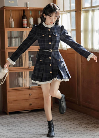 Academia Plaid Button Mini Dress