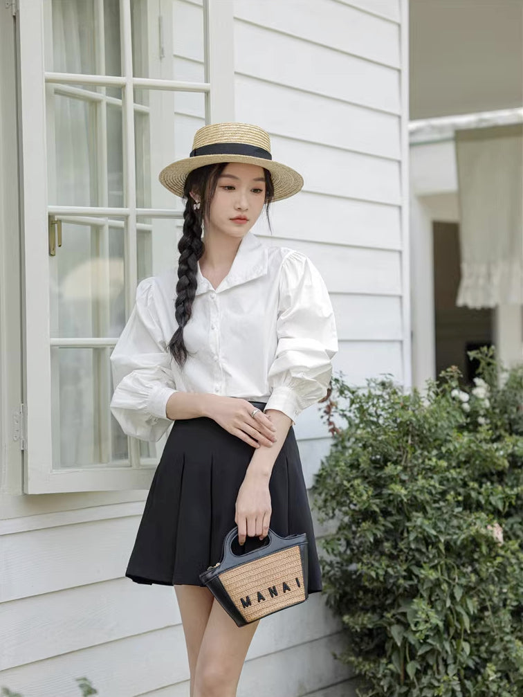 Basic Long Puff Sleeve Blouse