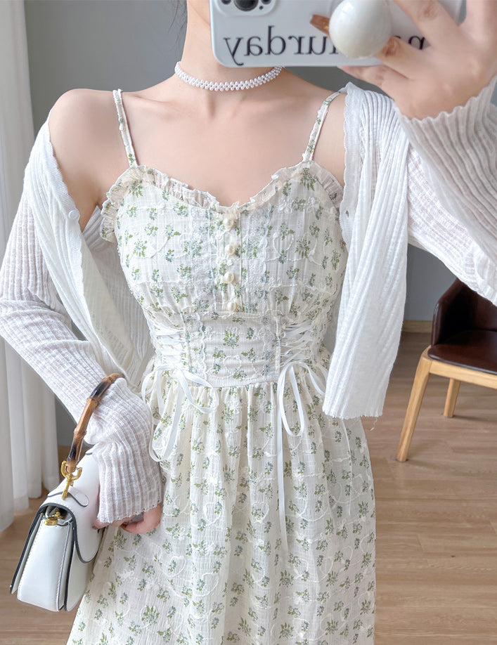 Vestido camisola con cordones y estampado floral de primavera