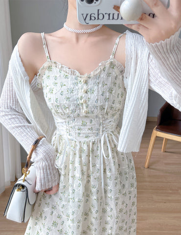 Vestido camisola con cordones y estampado floral de primavera